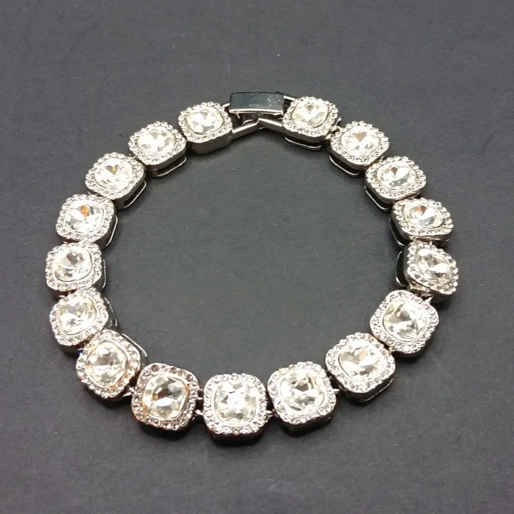 Bling Iced Out Silver With Rhinestones Bracelet For Women Or‎ Men. New
